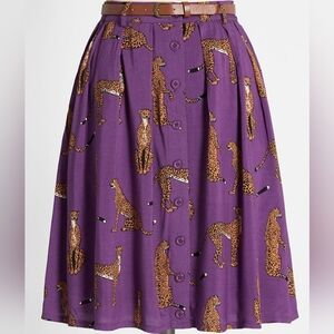 Purple Leopard Print Button-Front A-Line Skirt